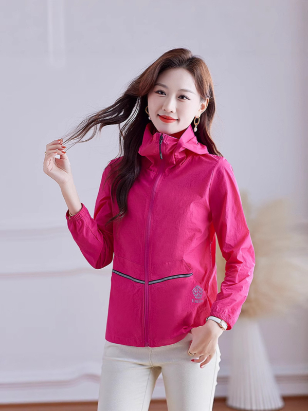 Jachetă de protecție solară din nylon pentru femei, subțire, croială lejeră, mâneci lungi cu fermoar, model geometric, stil japonez, UPF50+