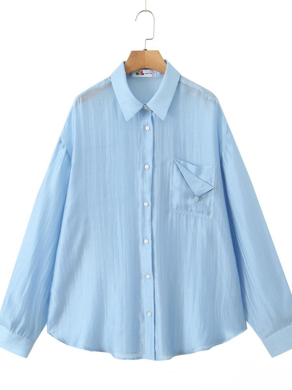 Bluza damă din Tencel cu protecție solară, croială lejeră, mâneci lungi, nasturi în față, 80–90% Lyocell, poliester sub 30%