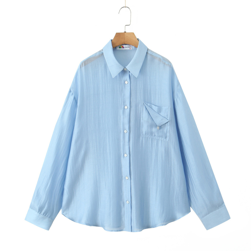 Bluza damă din Tencel cu protecție solară, croială lejeră, mâneci lungi, nasturi în față, 80–90% Lyocell, poliester sub 30%