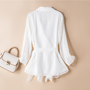 Bluză cardigan cu decolteu în V, țesătură din polyester, croială lungă, mâneci 3/4, pentru femei adulte