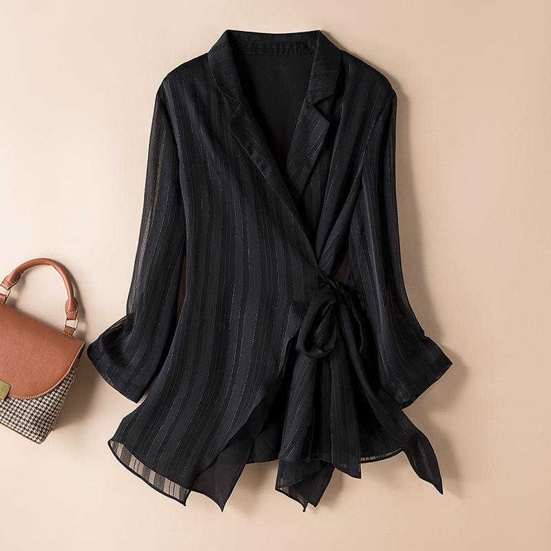 Bluză cardigan cu decolteu în V, țesătură din polyester, croială lungă, mâneci 3/4, pentru femei adulte