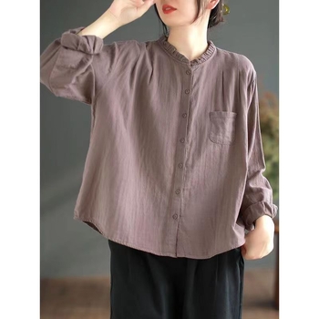 Bluza damă din bumbac cu guler de lotus, mâneci lungi, croială lejeră, 50–70% bumbac (Toamnă 2024)