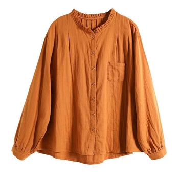 Bluza damă din bumbac cu guler de lotus, mâneci lungi, croială lejeră, 50–70% bumbac (Toamnă 2024)