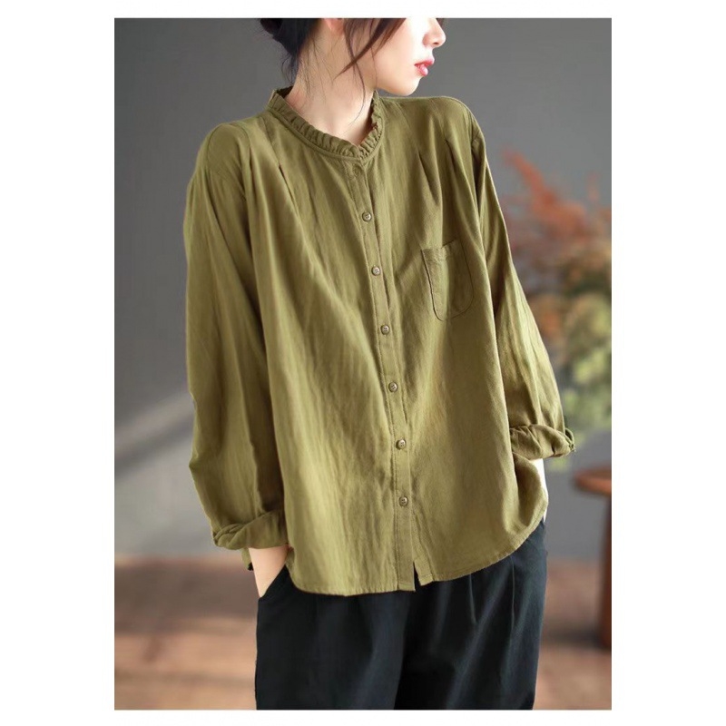 Bluza damă din bumbac cu guler de lotus, mâneci lungi, croială lejeră, 50–70% bumbac (Toamnă 2024)