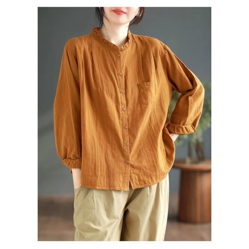 Bluza damă din bumbac cu guler de lotus, mâneci lungi, croială lejeră, 50–70% bumbac (Toamnă 2024)