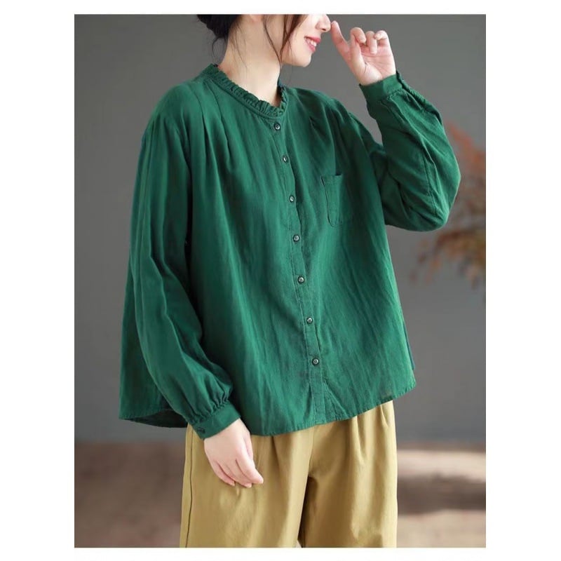 Bluza damă din bumbac cu guler de lotus, mâneci lungi, croială lejeră, 50–70% bumbac (Toamnă 2024)