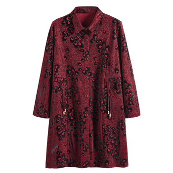 Sievietes garais piedurknes krekls un vidēja garuma trench jaka ar Phoenix tail rakstu, audums carved new fabric, 95% poliester, Spandex <30%, Pavasaris 2024