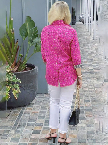 Naistele pikkade varrukatega särk sügise-talviseks hooajaks, lainete-punkti trükk, polo krae, 3/4 varrukad, keskmise pikkusega polüester