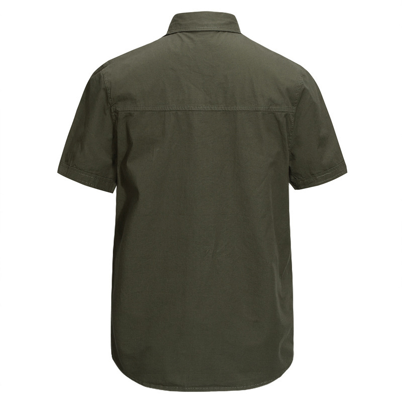 Cămașă bărbătească din bumbac, slim-fit, mâneci scurte, guler dublu și broderie