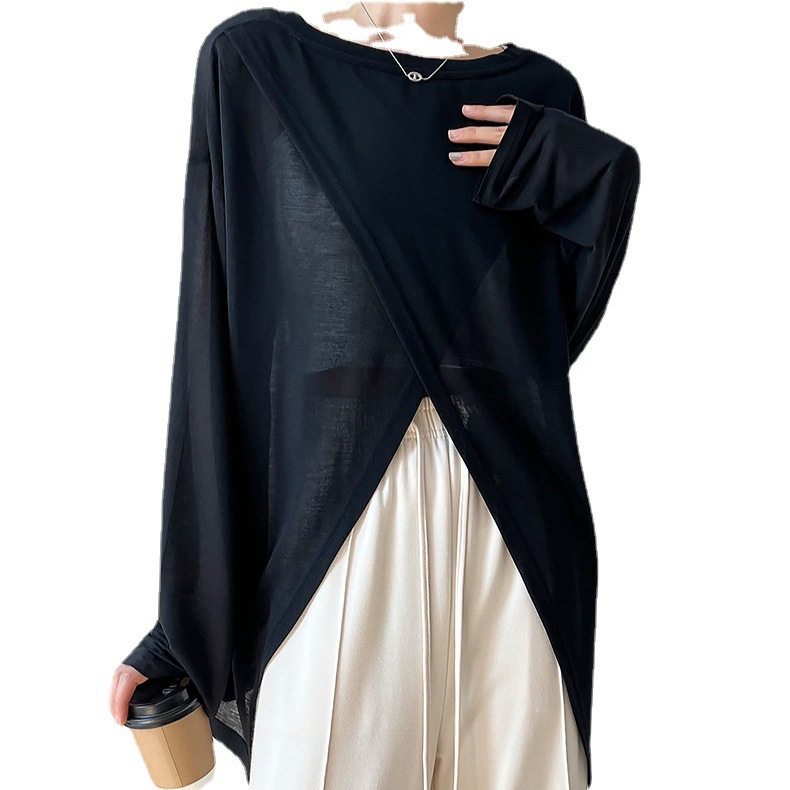 Δροσερό καλοκαιρινό πουκάμισο προστασίας από τον ήλιο με μακριά μανίκια, pull-over, λεπτό πολυεστερικό ύφασμα, μεσαίου μήκους