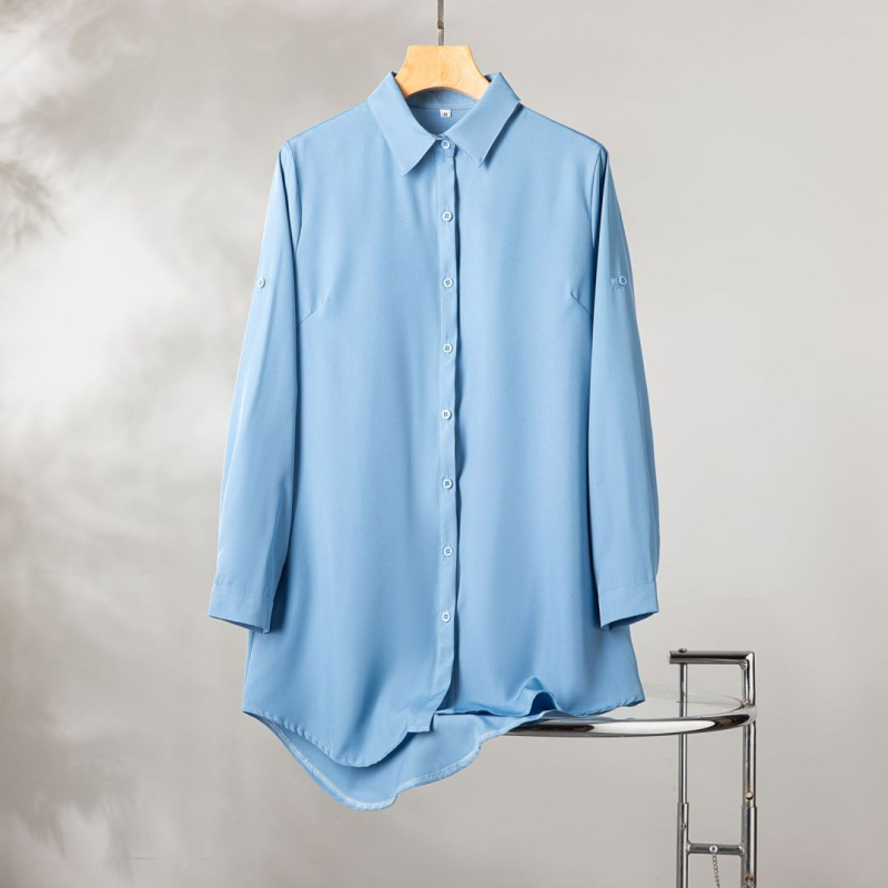 Cămașă de damă cu guler Lapel, mâneci lungi, croială lejeră, poliester, model solid, stil cardigan britanic