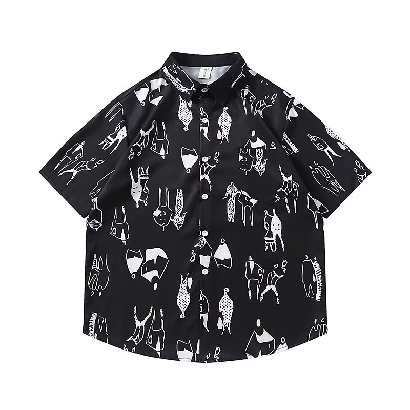 Cămașă cu imprimeu floral, stil japonez retro, croi lejer, mâneci scurte, poliester 96%.