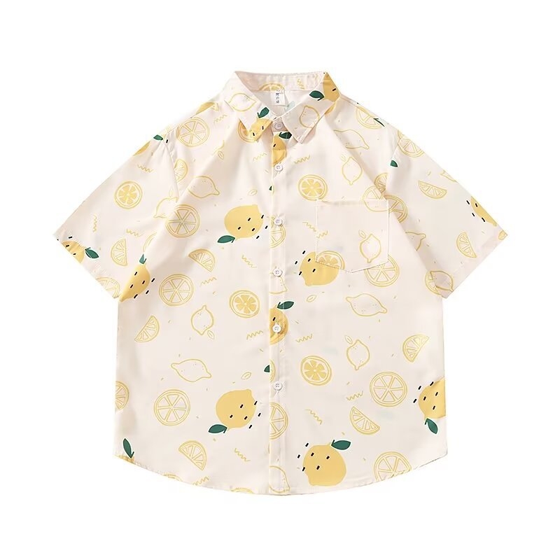 Cămașă cu imprimeu floral, stil japonez retro, croi lejer, mâneci scurte, poliester 96%.