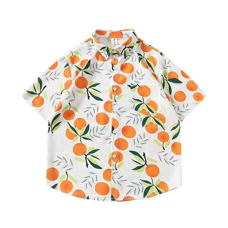 Cămașă cu imprimeu floral, stil japonez retro, croi lejer, mâneci scurte, poliester 96%.