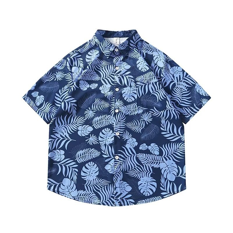 Cămașă cu imprimeu floral, stil japonez retro, croi lejer, mâneci scurte, poliester 96%.