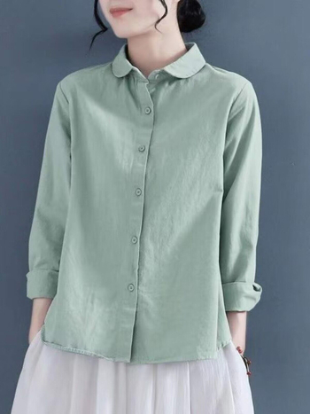 Cămașă din bumbac lejeră pentru femei, mâneci lungi, guler polo, stil vintage retro