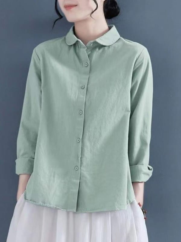 Cămașă din bumbac lejeră pentru femei, mâneci lungi, guler polo, stil vintage retro