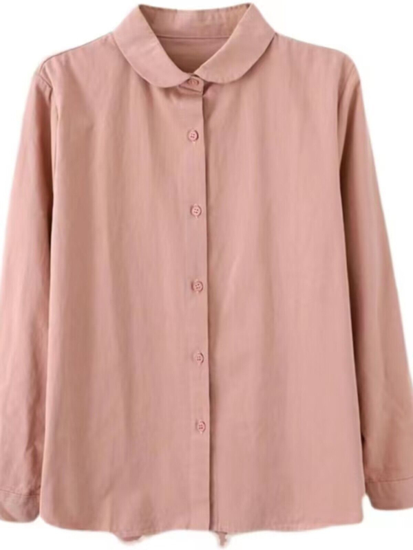 Cămașă din bumbac lejeră pentru femei, mâneci lungi, guler polo, stil vintage retro