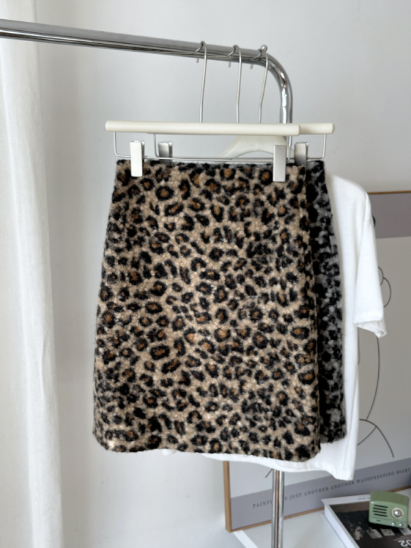 Ženska suknja s leopard printom, A-linija, srednja duljina, pamukova mješavina materijala, zima 2025
