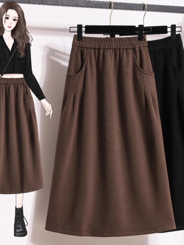 Fustă în linie A, lungime medie, talie elastică, material poliester 95%+