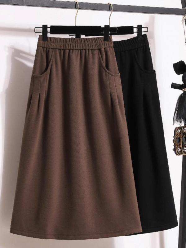 Fustă în linie A, lungime medie, talie elastică, material poliester 95%+