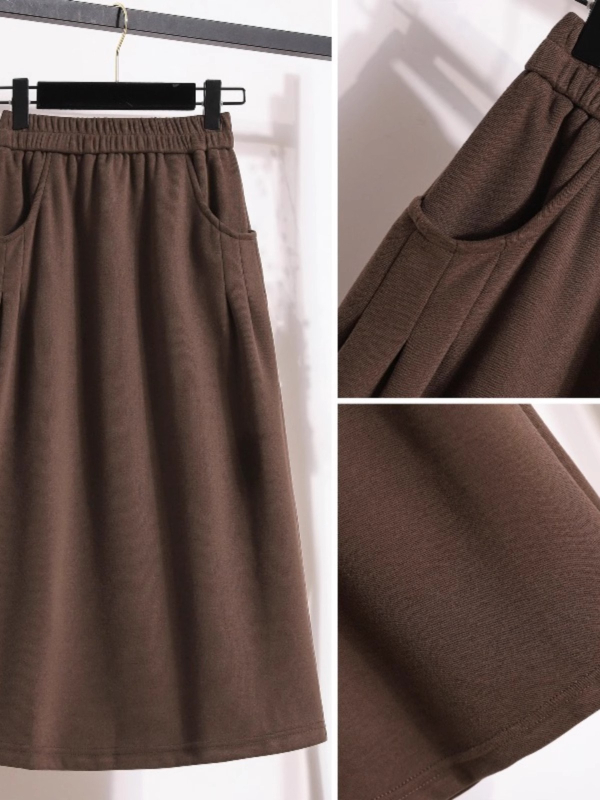 Fustă în linie A, lungime medie, talie elastică, material poliester 95%+