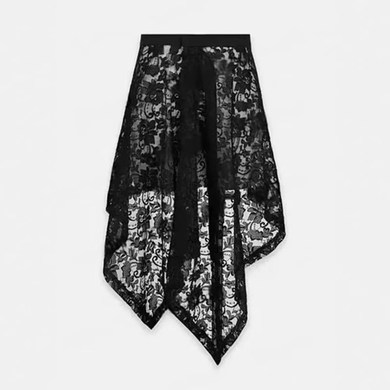 Fustă midi dantelă cu model floral rupt, poliester cu elastan până la 30%, vara 2025