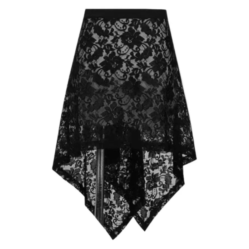 Fustă midi dantelă cu model floral rupt, poliester cu elastan până la 30%, vara 2025