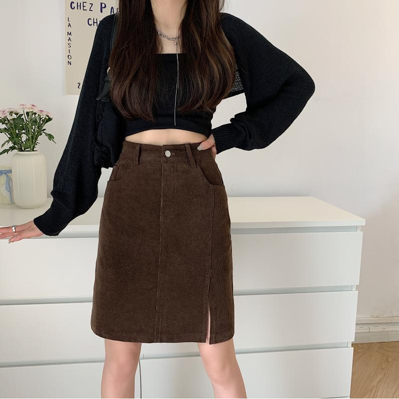 Fustă midi din corduroy, model 3D, țesătură micro-elastică, toamnă 2024