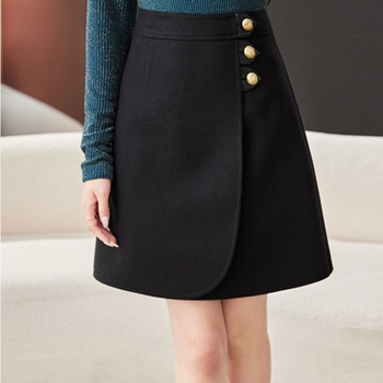 Fustă din lână, croială A-line, talie înaltă, culoare solidă, nasturi și fermoar, primăvară 2025
