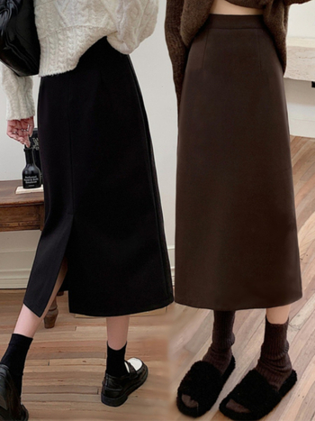 Fustă din lână, A-line, midi, lungime medie, cu elasticitate, toamnă 2025