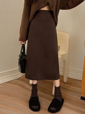 Fustă din lână, A-line, midi, lungime medie, cu elasticitate, toamnă 2025