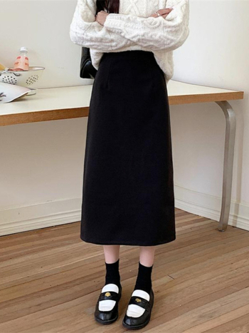 Fustă din lână, A-line, midi, lungime medie, cu elasticitate, toamnă 2025