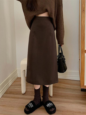 Fustă din lână, A-line, midi, lungime medie, cu elasticitate, toamnă 2025