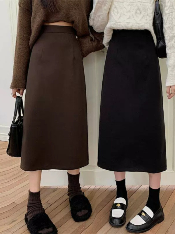 Fustă din lână, A-line, midi, lungime medie, cu elasticitate, toamnă 2025