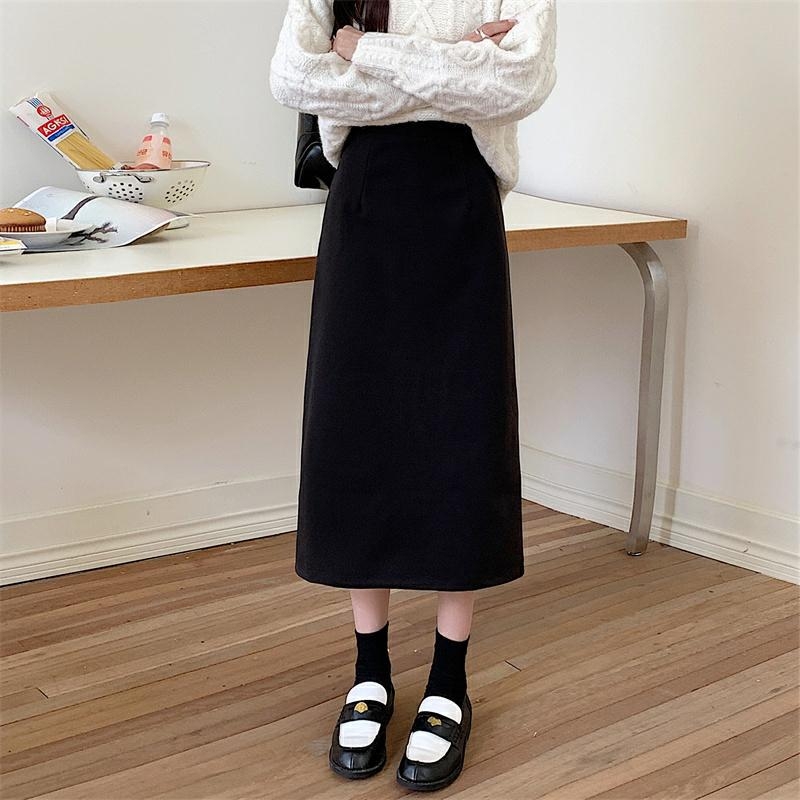 Fustă din lână, A-line, midi, lungime medie, cu elasticitate, toamnă 2025