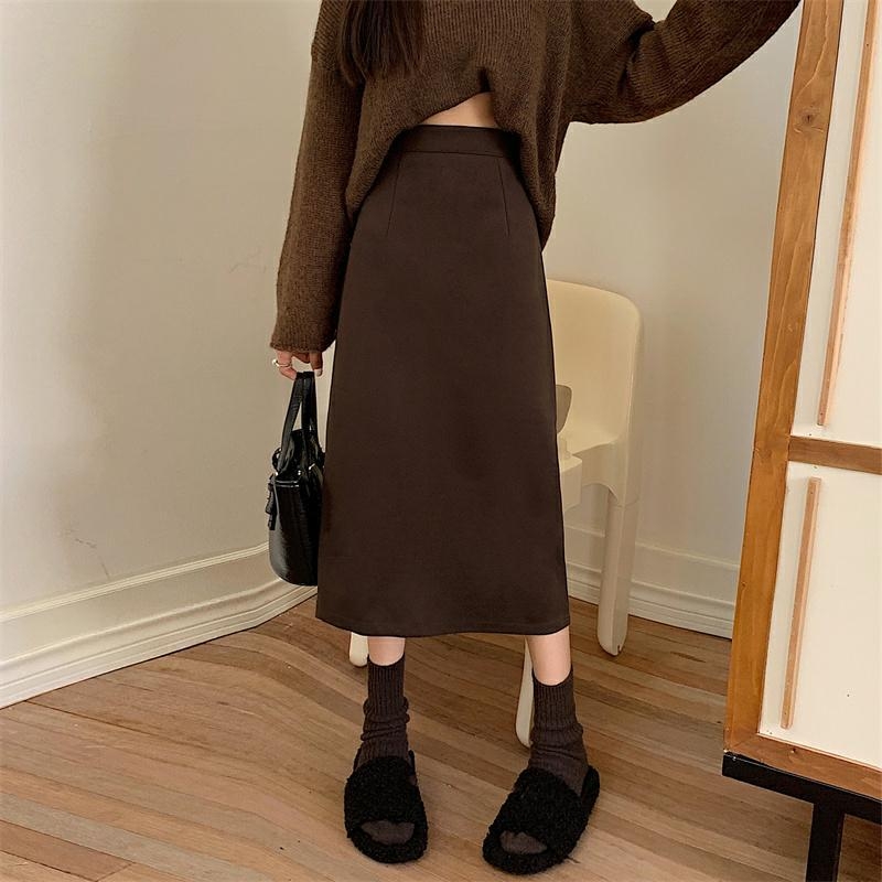 Fustă din lână, A-line, midi, lungime medie, cu elasticitate, toamnă 2025