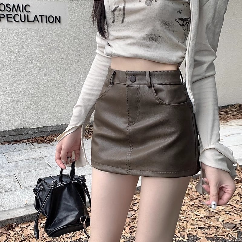 Fustă A-line scurtă, cu fermoar și nasturi, material acrilic, iarnă 2023