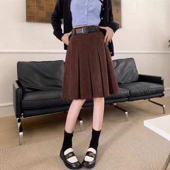 Fustă plisată, lungime medie, din amestec de bumbac, stil suroră regală, iarnă 2025