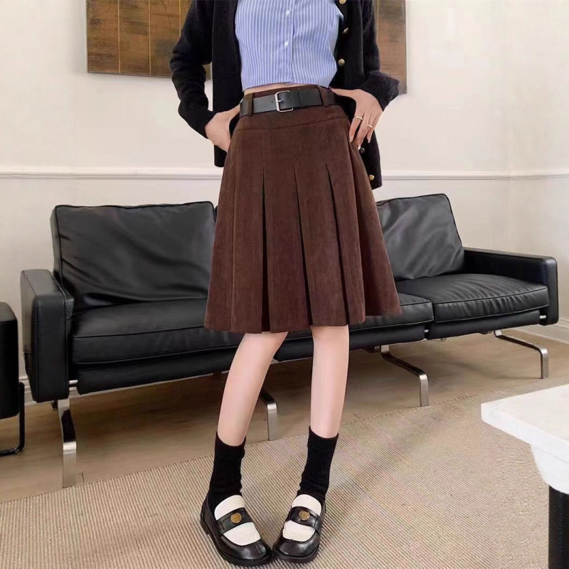 Fustă plisată, lungime medie, din amestec de bumbac, stil suroră regală, iarnă 2025