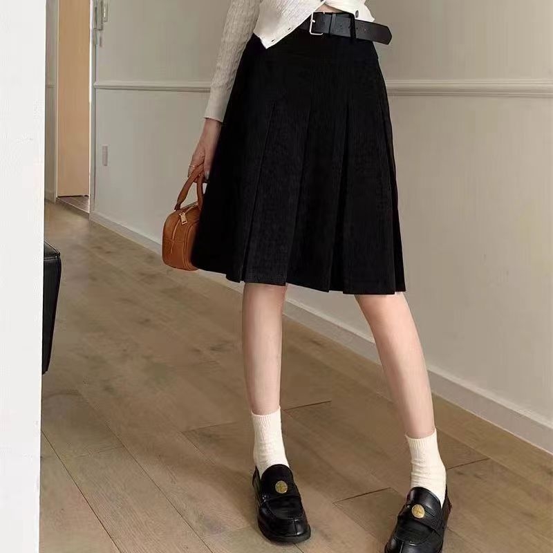 Fustă plisată, lungime medie, din amestec de bumbac, stil suroră regală, iarnă 2025