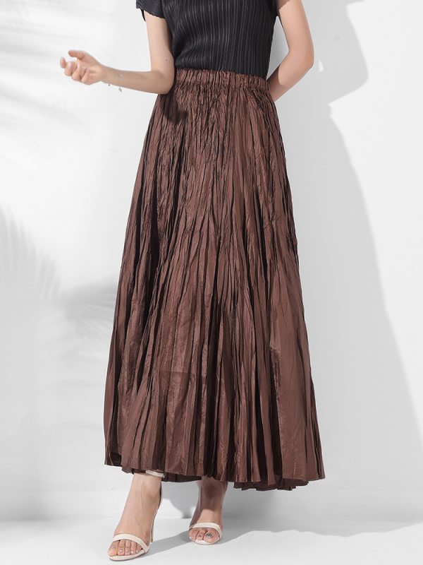 Fustă plisată din chiffon, talie înaltă cu elastic, culoare solidă, 95% poliester, vară 2025