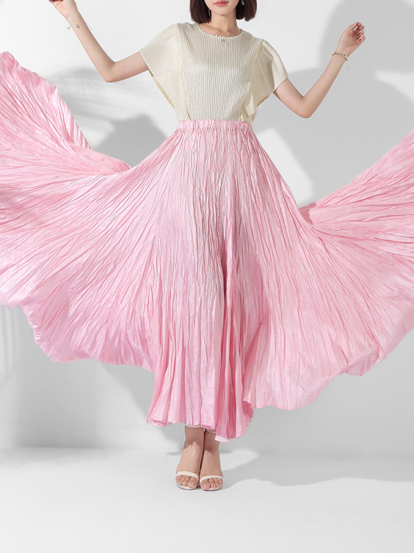 Fustă plisată din chiffon, talie înaltă cu elastic, culoare solidă, 95% poliester, vară 2025