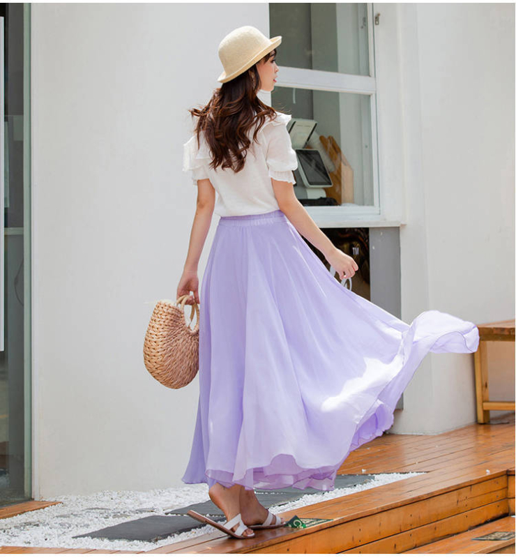 Fustă în linie A, Șifon de înaltă calitate, Material șifon, Rochie lungă, Colaj cusut