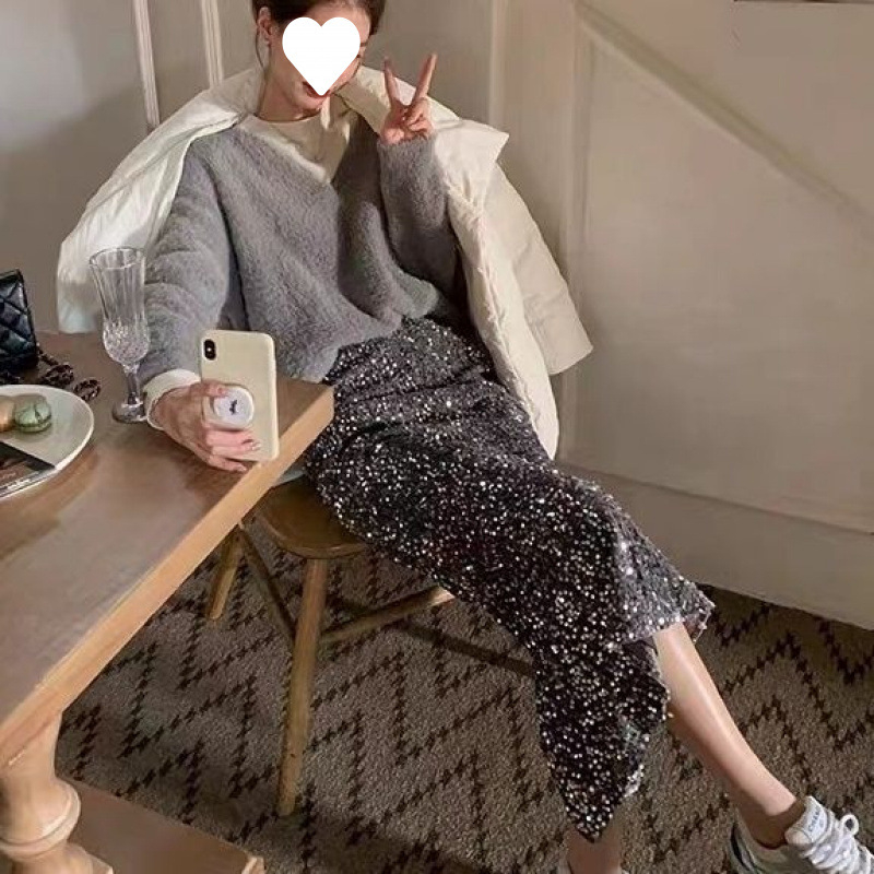 Baršunasta duga suknja, uski kroj, gradski stil, 95% poliester