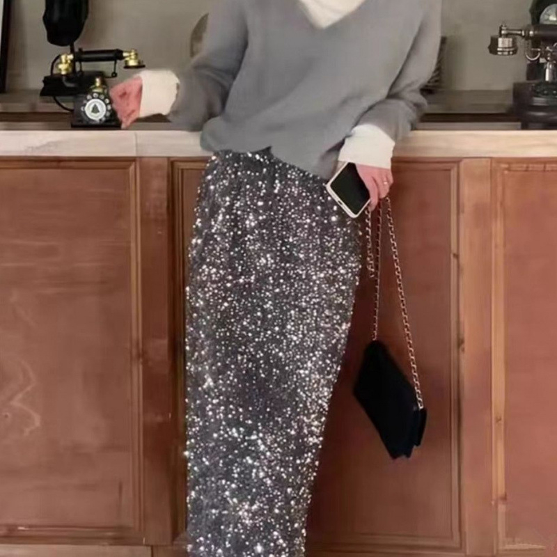 Baršunasta duga suknja, uski kroj, gradski stil, 95% poliester