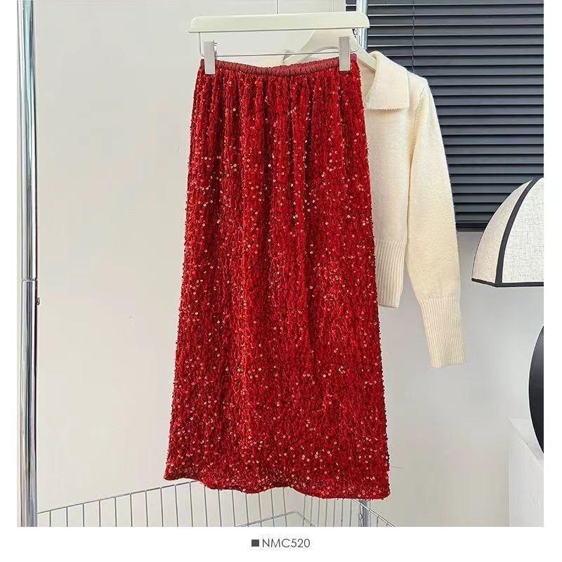 Baršunasta duga suknja, uski kroj, gradski stil, 95% poliester