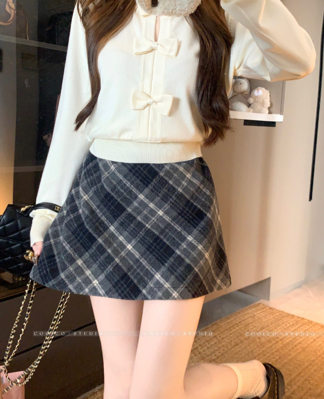 Magas derekú kockás szoknya, midi hosszú, poliészter, őszi 2025, irodalmi retro stílus