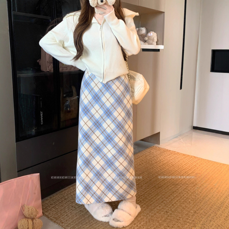 Magas derekú kockás szoknya, midi hosszú, poliészter, őszi 2025, irodalmi retro stílus