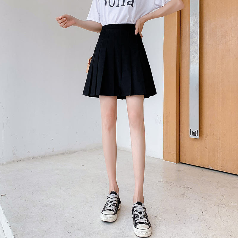 Plisirana midi suknja, visokim strukom, fakultetski stil, poliester